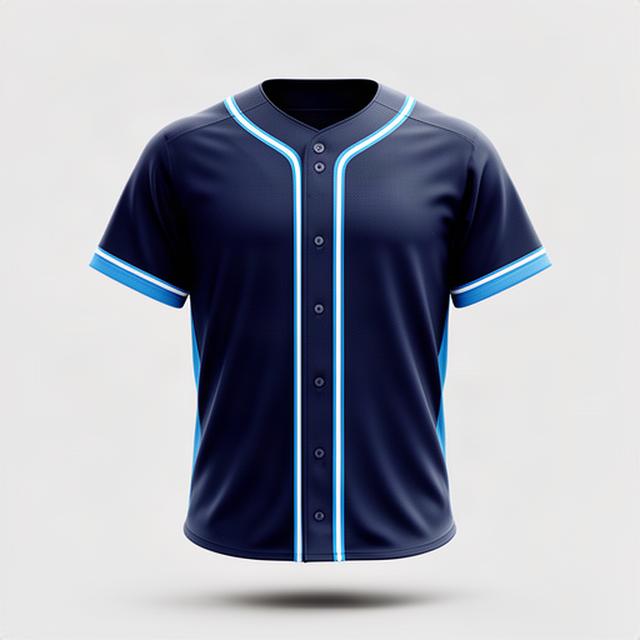 紺色と水色を使ったクラブ公式野球ユニフォームを正面から撮影