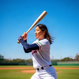 青空の女子野球場でバットを構える東北出身の選手